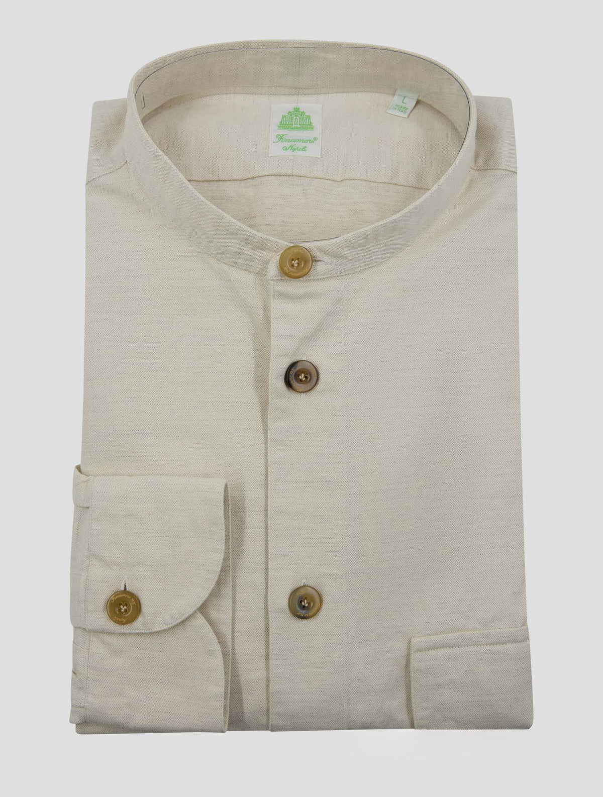 Finamore 1925 Light Beige Cotton Linen Korean Shirt MALTA