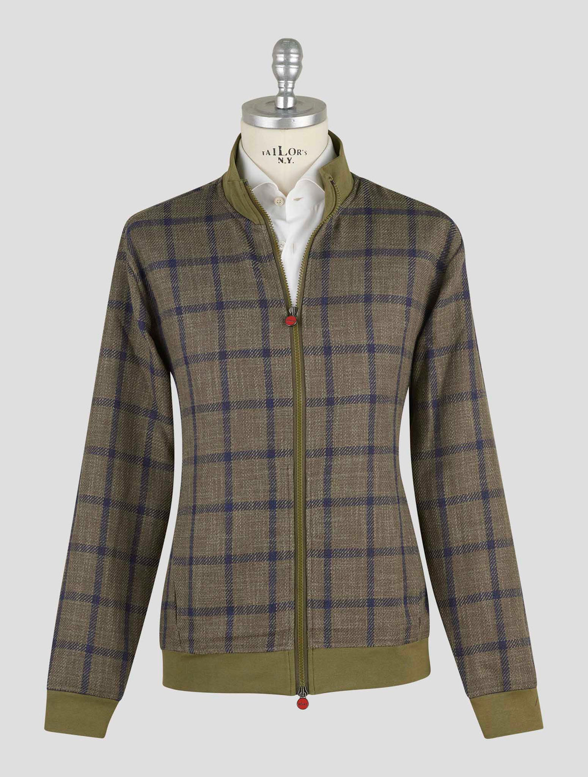 Kiton Green Blue Wool Linen Virgin Wool Cashmere Coat B-One