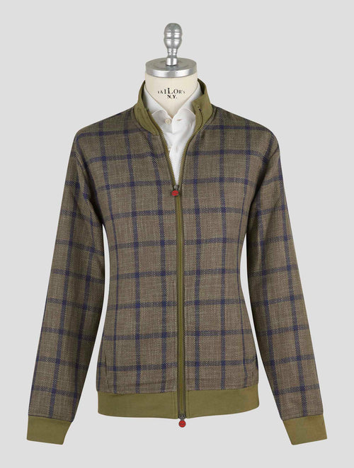 Kiton Green Blue Wool Linen Virgin Wool Cashmere Coat B-One