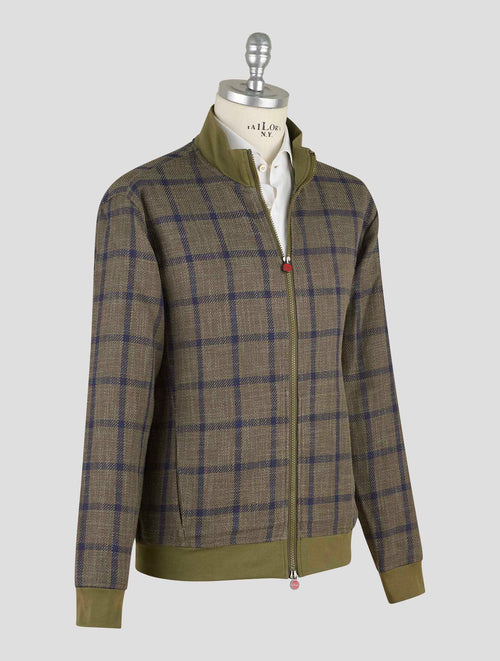 Kiton Green Blue Wool Linen Virgin Wool Cashmere Coat B-One