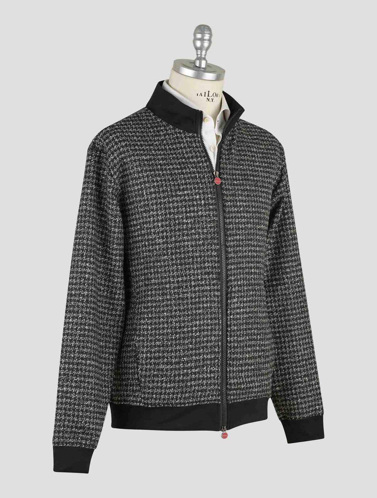 Kiton Black White Wool Camel Cashmere Coat B-One