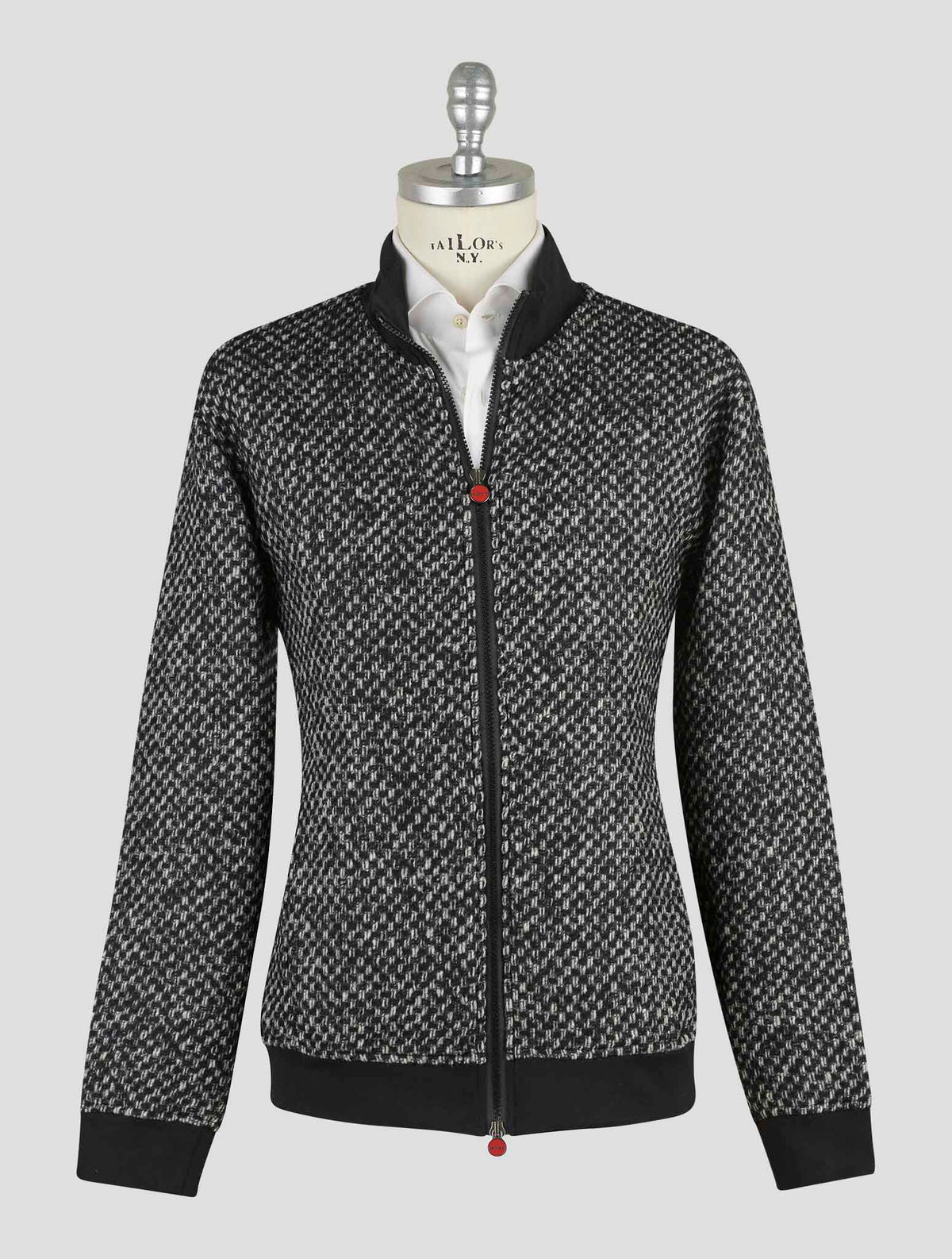 Kiton Black White Virgin Wool Pa Coat B-One