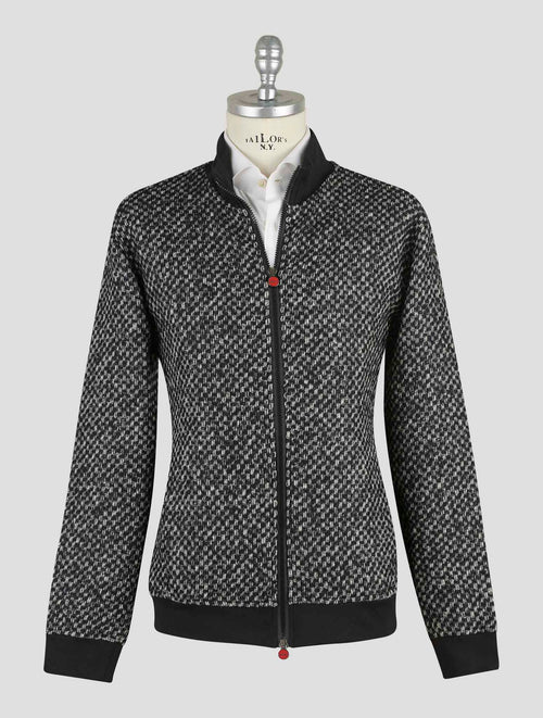 Kiton Black White Virgin Wool Pa Coat B-One