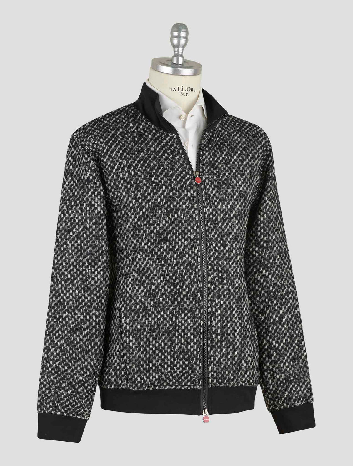 Kiton Black White Virgin Wool Pa Coat B-One