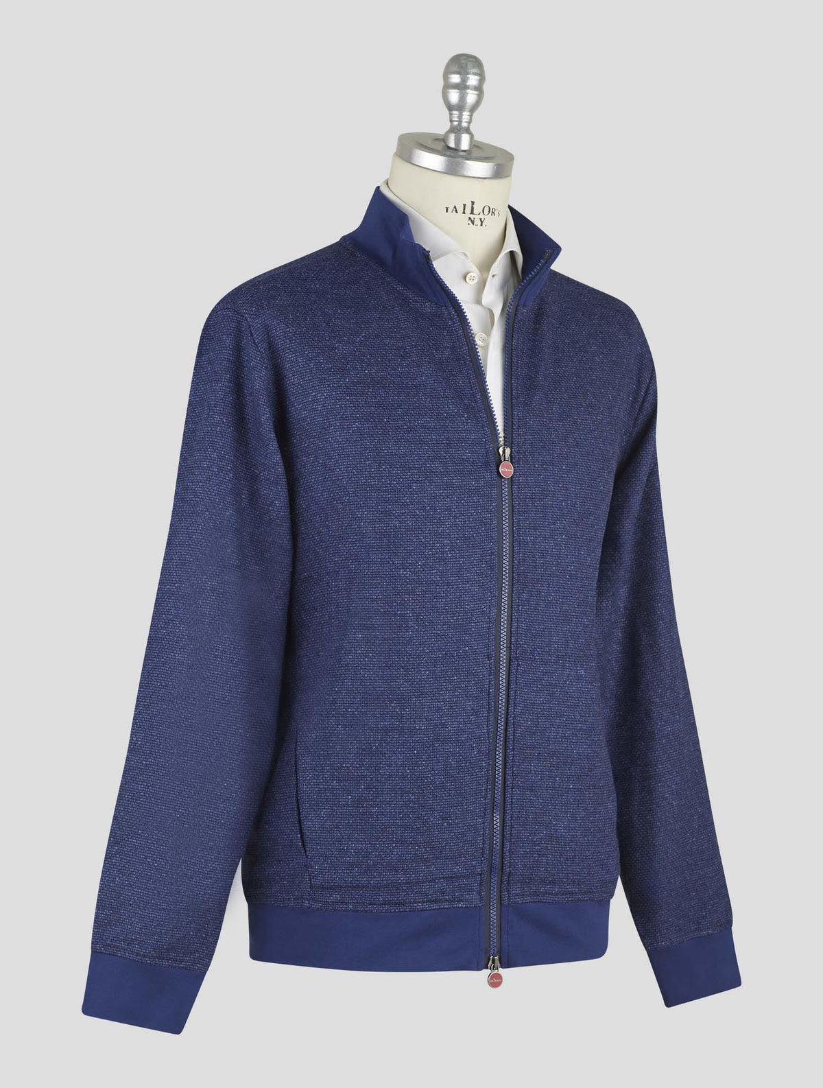 Kiton Blue Wool Cotton Cashmere Silk Coat B-One