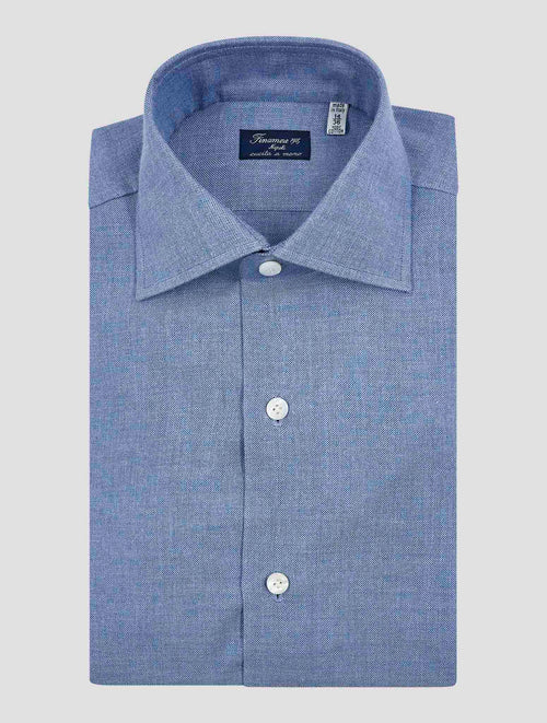Finamore 1925 Light Blue Cotton Cashmere Shirt NAPOLI
