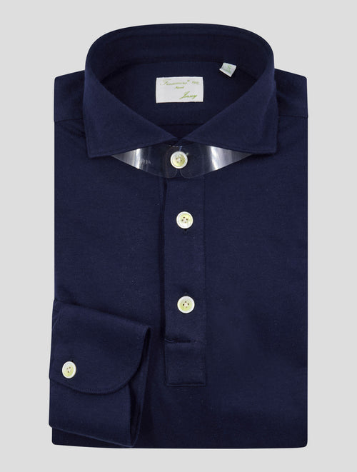 Finamore 1925 Dark blue Cotton Cashmere Polo Shirt Orlando