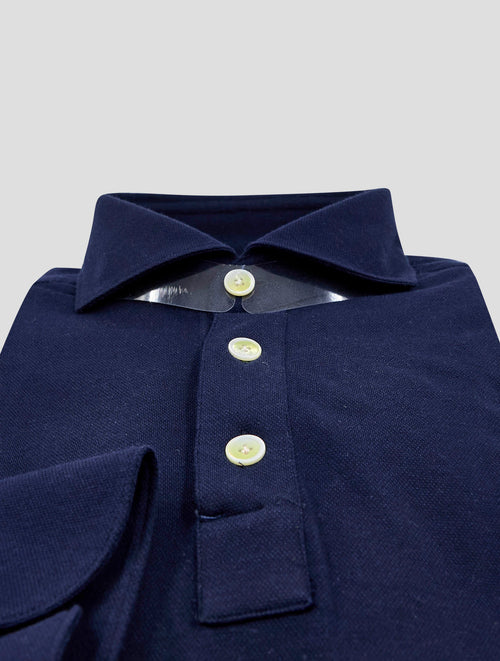 Finamore 1925 Dark blue Cotton Cashmere Polo Shirt Orlando