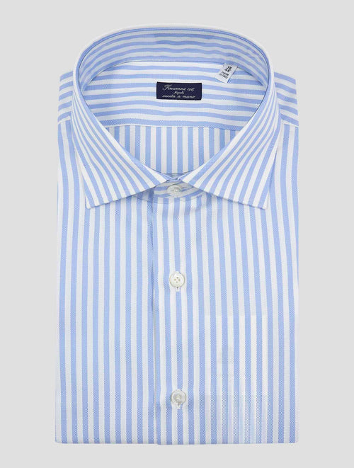 Finamore 1925 Light Blue White Cotton Shirt NAPOLI