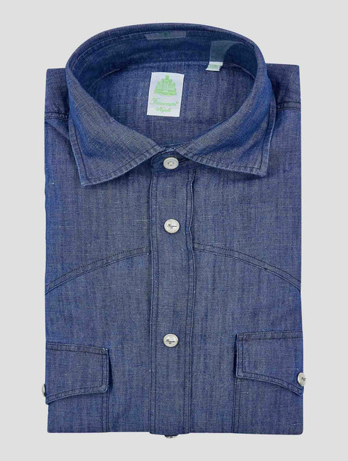 Finamore 1925 Blue Cotton Linen Shirt BALI