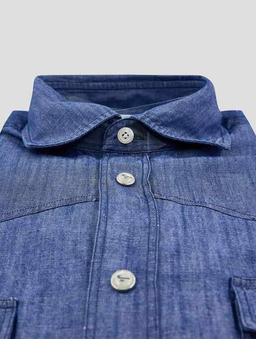 Finamore 1925 Blue Cotton Linen Shirt BALI