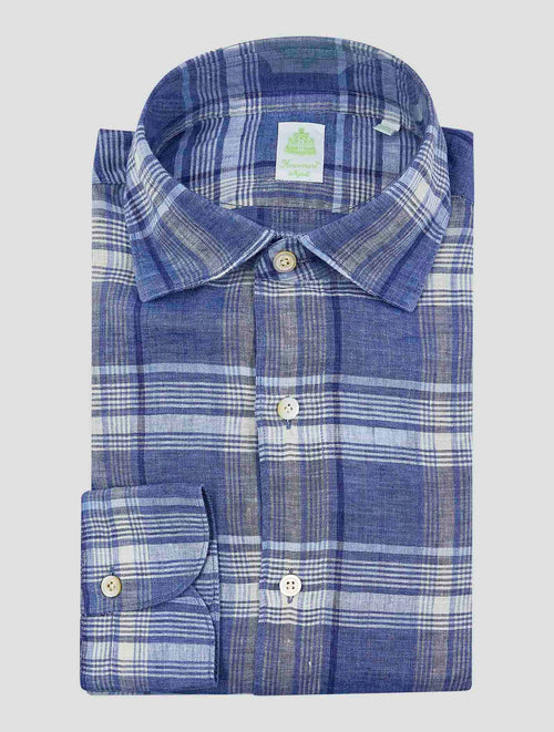Finamore 1925 Blue White Linen Shirt Gaeta