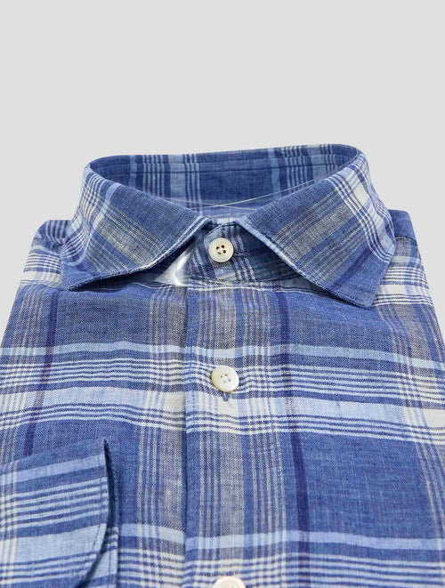 Finamore 1925 Blue White Linen Shirt Gaeta