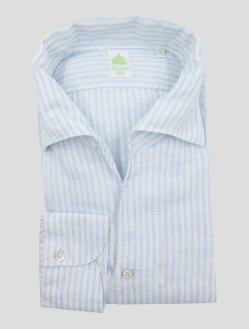 Finamore 1925 Light Blue White Linen Shirt Ustica