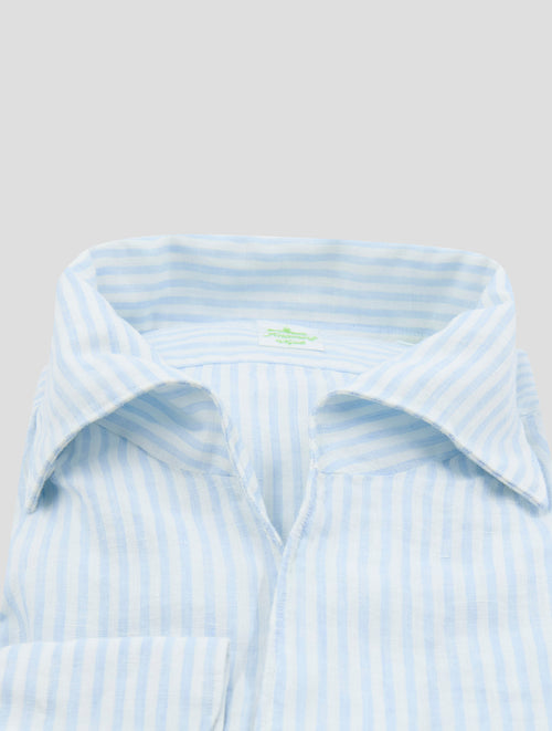 Finamore 1925 Light Blue White Linen Shirt Ustica