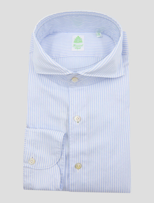 Finamore 1925 Light Blue White Cotton Shirt Tokyo