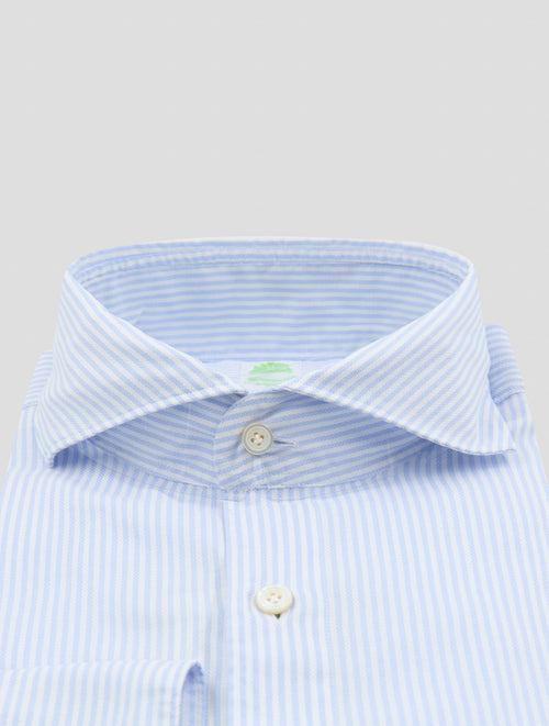 Finamore 1925 Light Blue White Cotton Shirt Tokyo