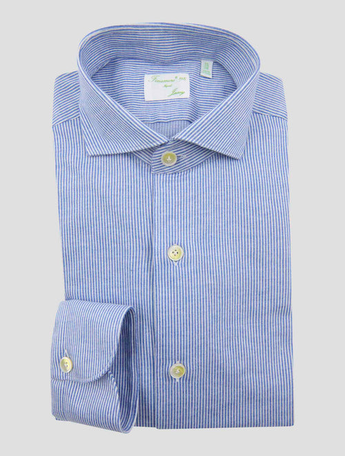 Finamore 1925 Blue White Cotton Shirt Toronto