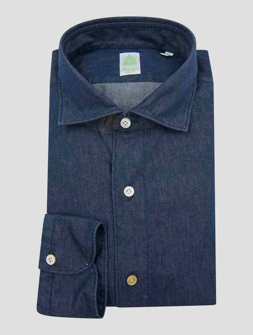 Finamore 1925 Dark Blue Cotton Shirt Tokyo