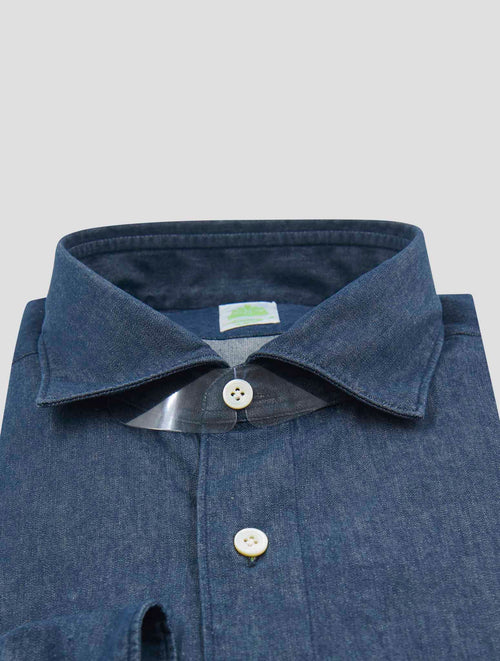 Finamore 1925 Dark Blue Cotton Shirt Tokyo