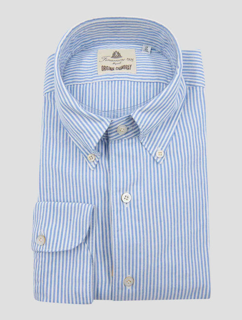 Finamore 1925 Light Blue White Cotton Shirt TOK105