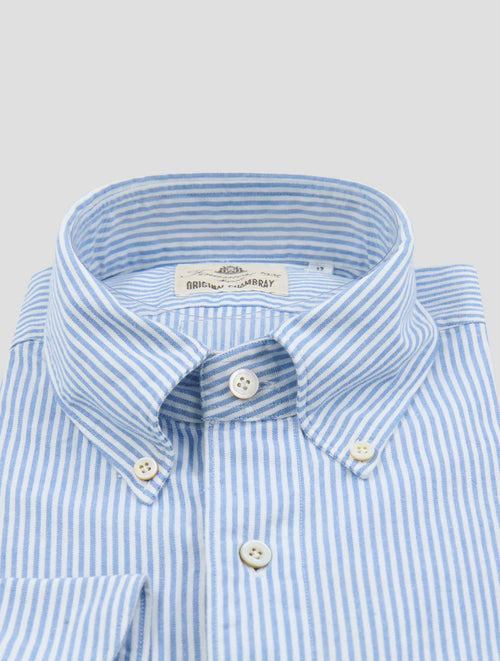 Finamore 1925 Light Blue White Cotton Shirt TOK105