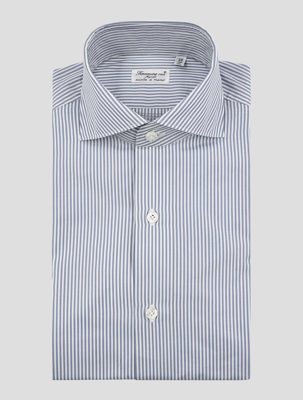 Finamore 1925 Blue White Cotton Shirt Milano