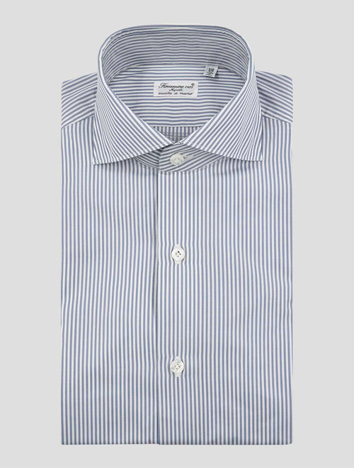 Finamore 1925 Blue White Cotton Shirt Milano