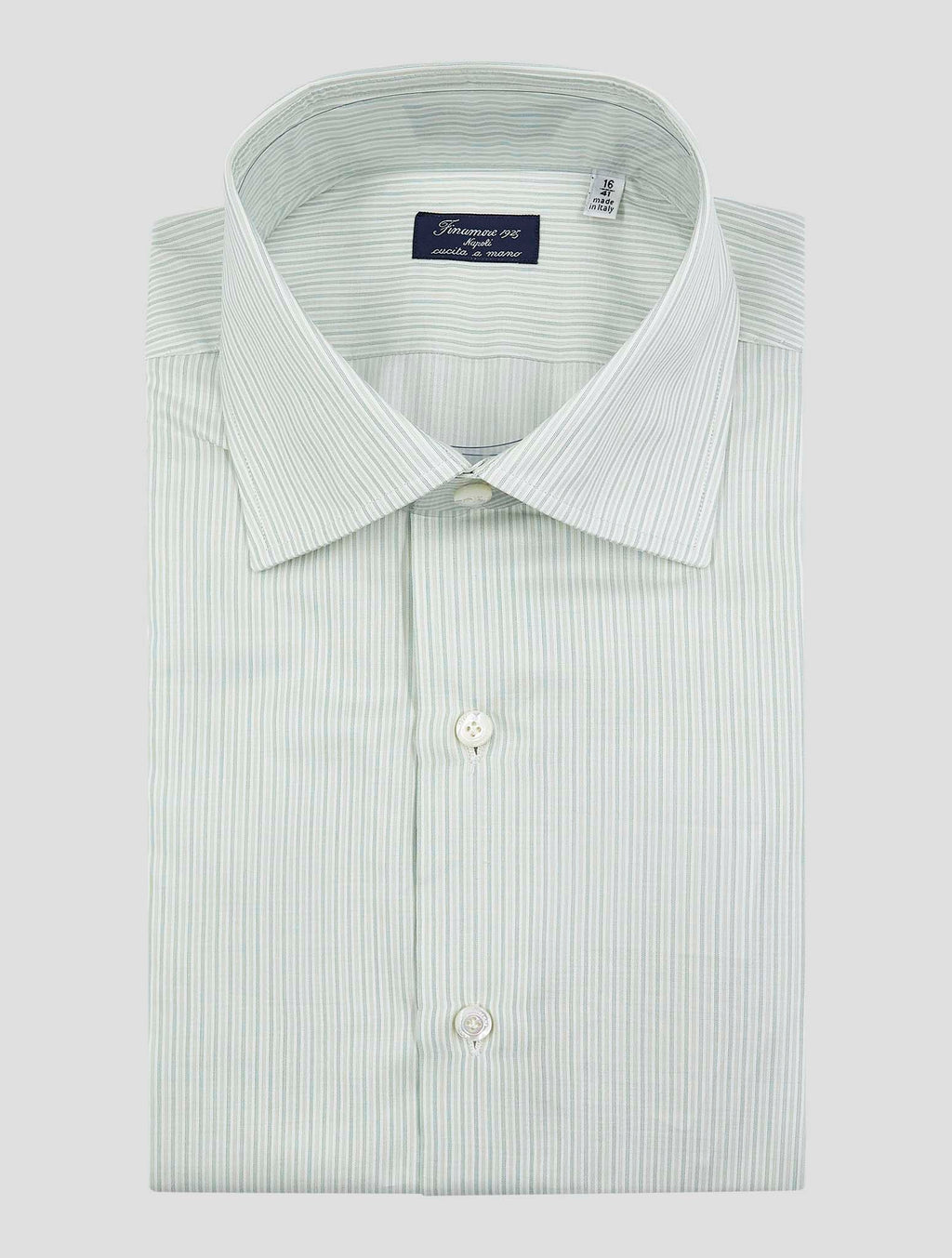 Finamore 1925 Green White Cotton Shirt Napoli