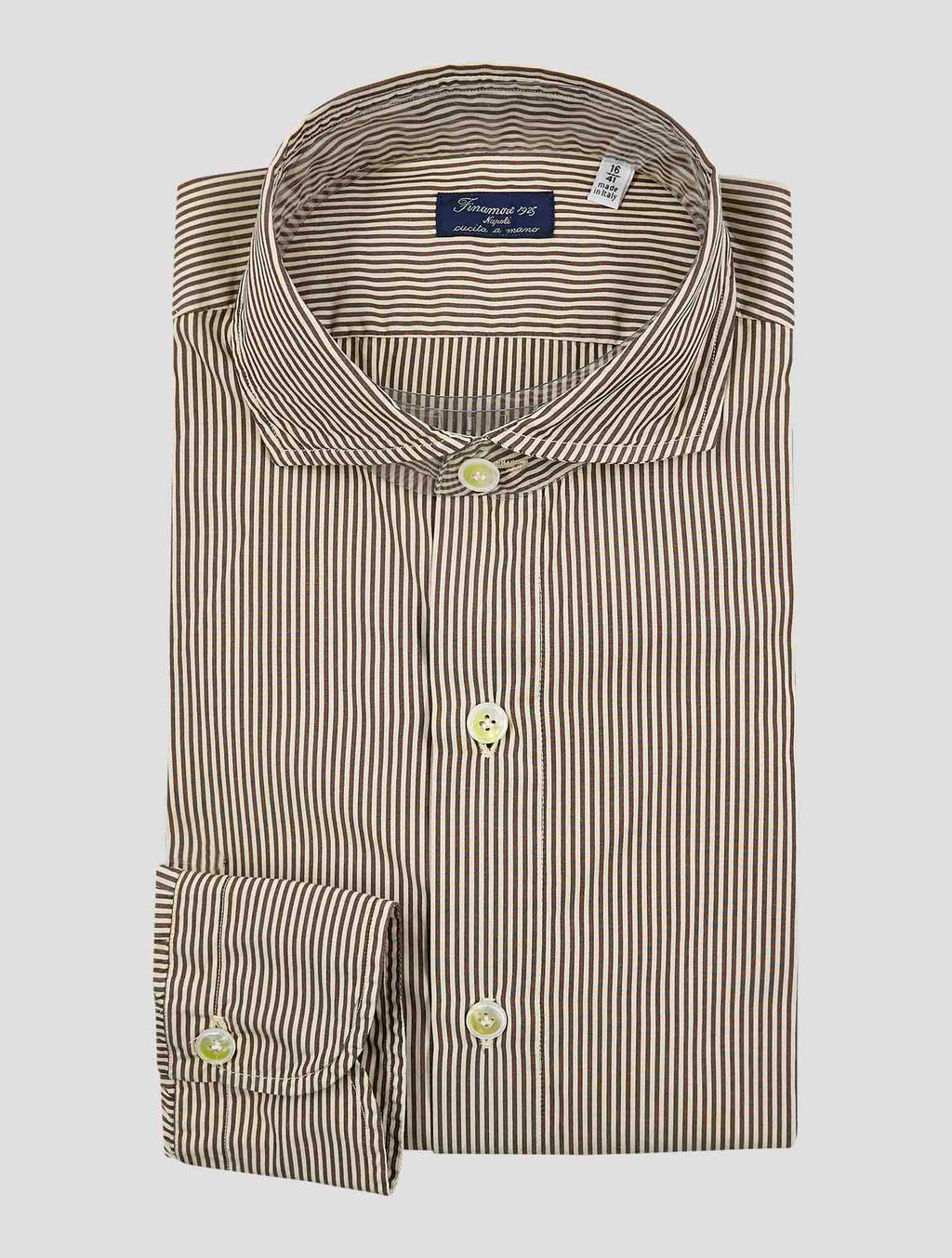 Finamore 1925 Brown White Cotton Shirt Napoli