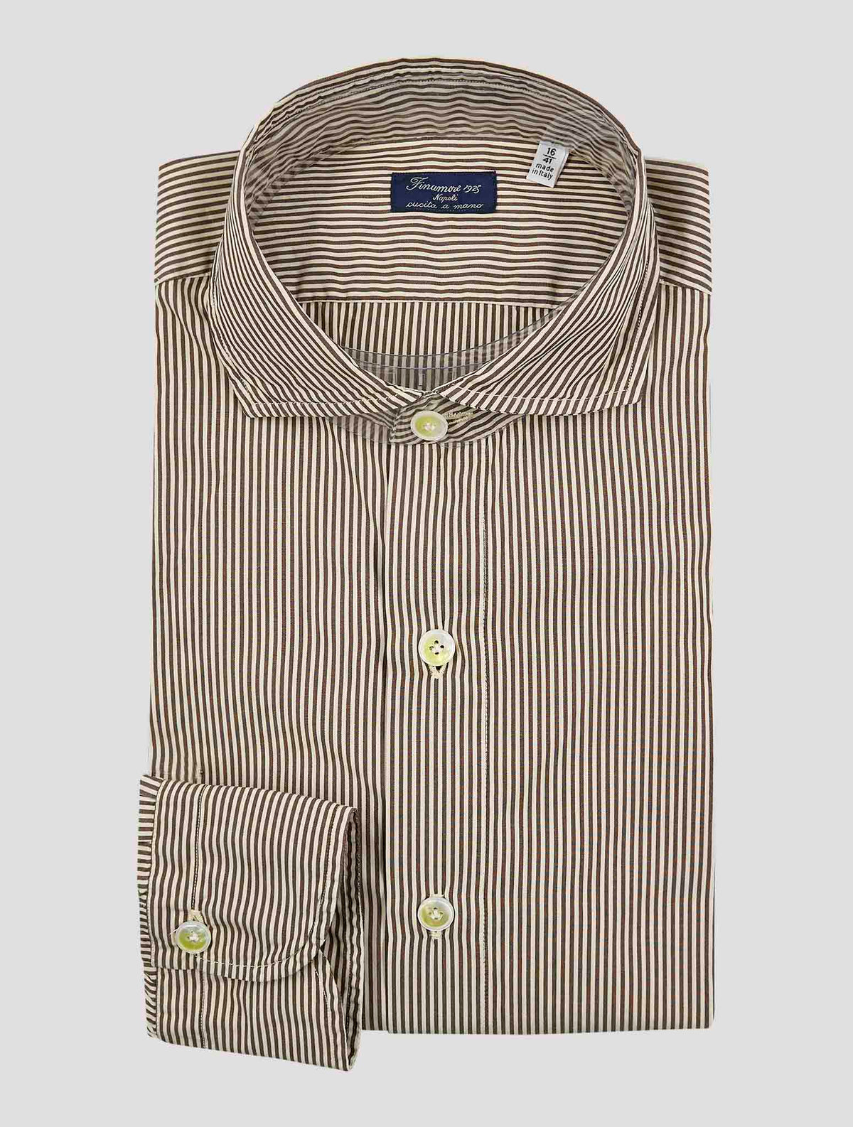 Finamore 1925 Brown White Cotton Shirt Napoli