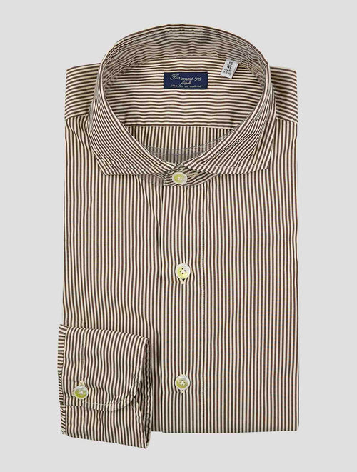 Finamore 1925 Brown White Cotton Shirt Napoli