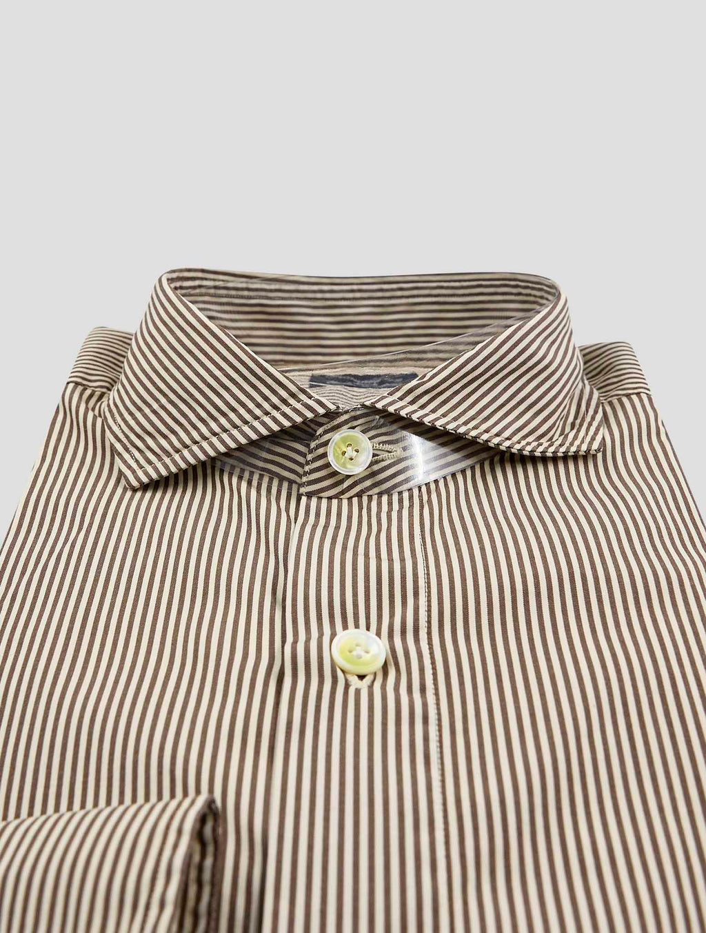 Finamore 1925 Brown White Cotton Shirt Napoli