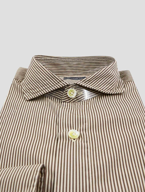 Finamore 1925 Brown White Cotton Shirt Napoli