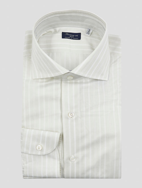 Finamore 1925 Light Gray White Cotton Shirt Napoli