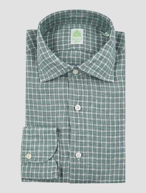Finamore 1925 Green White Linen Shirt Tokyo
