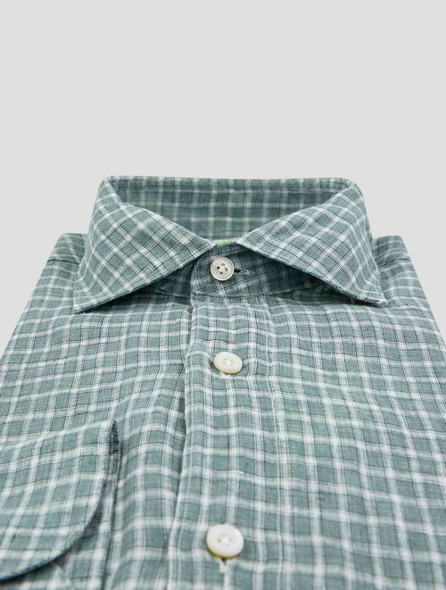 Finamore 1925 Green White Linen Shirt Tokyo