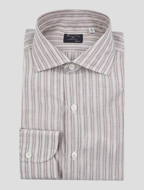 Finamore 1925 Burgundy White Cotton Linen Shirt