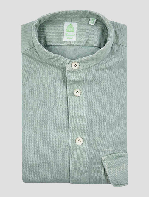 Finamore 1925 Green Cotton Short Sleeve Korean Shirt