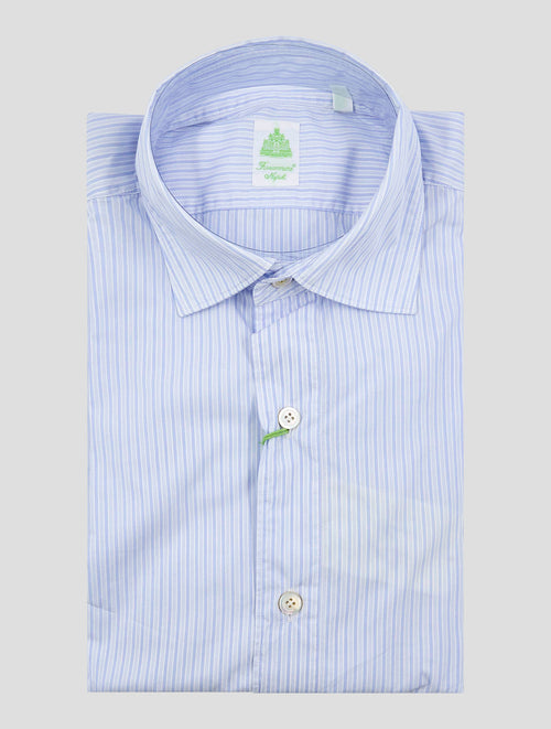 Finamore 1925 Light Blue White Cotton Shirt