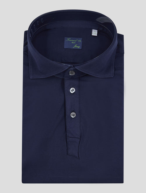 Finamore 1925 Dark Blue Cotton Polo Short Sleeve Shirt