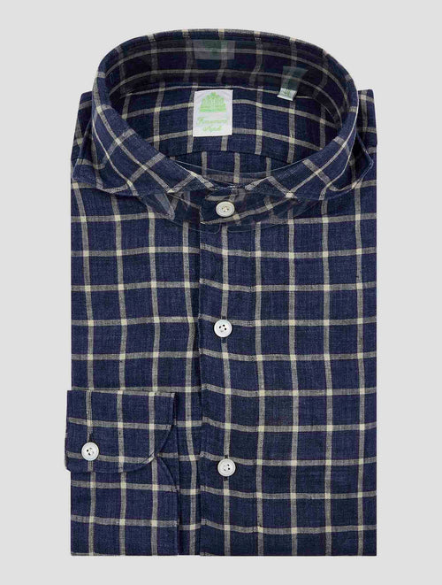 Finamore 1925 Brown Blue Linen Shirt