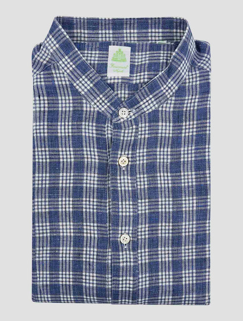 Finamore 1925 Blue White Linen Polo Korean Shirt