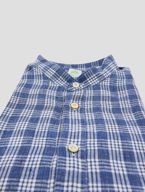 Finamore 1925 Blue White Linen Polo Korean Shirt