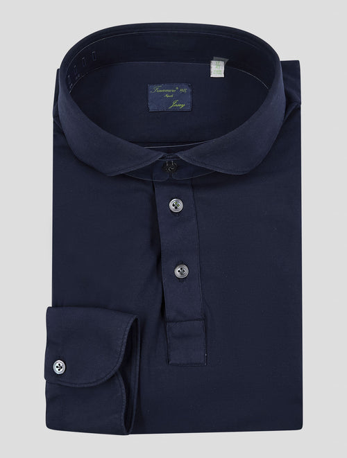 Finamore 1925 Dark Blue Cotton Polo Shirt