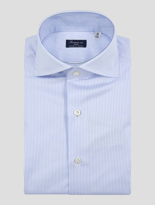 Finamore 1925 Light Blue White Cotton Shirt EDUARDO