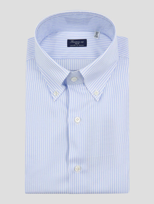 Finamore 1925 Light Blue White Cotton Shirt LUCIO