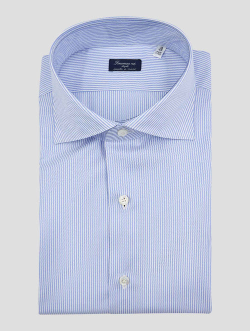 Finamore 1925 Light Blue White Cotton Shirt Milano