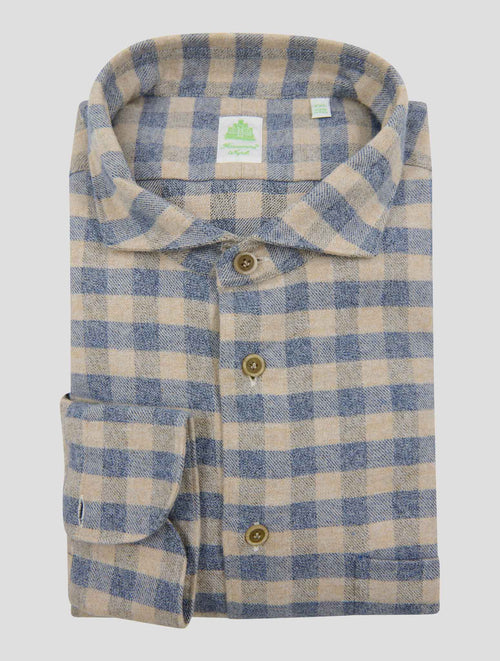 Finamore 1925 Blue Beige Cotton Shirt ACHILLE