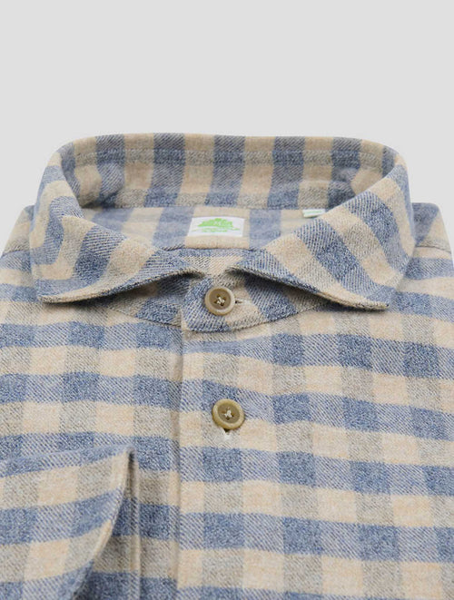 Finamore 1925 Blue Beige Cotton Shirt ACHILLE